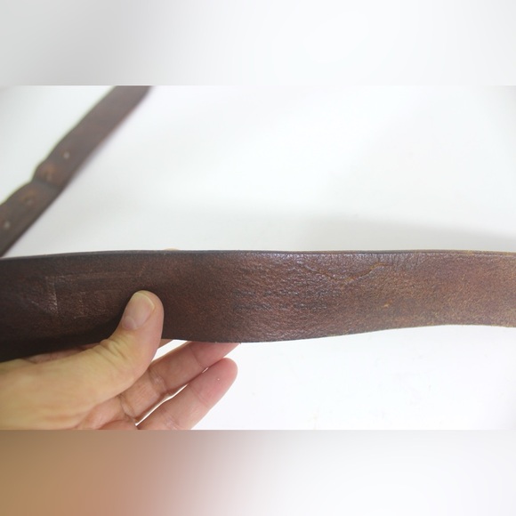 Vintage Worn In Distressed Thick Italian Brown Leather Work Belt unisex Silver - Picture 9 of 9